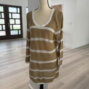 Tommy Bahama Knit Tan/White Striped Tunic Sweater Sz XL